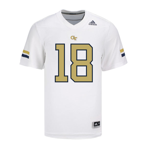 Georgia Tech Adidas Football Student Athlete #18 Troy Stevenson IV White Football Jersey - Front View