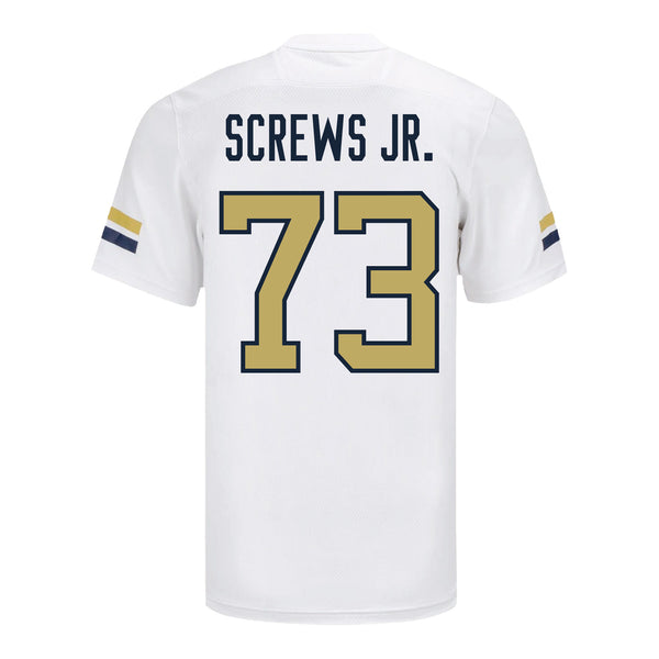 Georgia Tech Adidas Football Student Athlete #73 Patrick Screws Jr. White Football Jersey - Back View