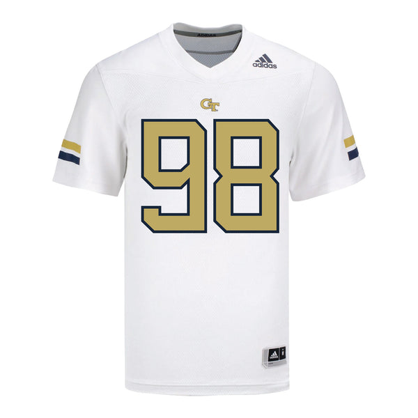 Georgia Tech Adidas Football Student Athlete #98 Amontrae Bradford White Football Jersey - Front View