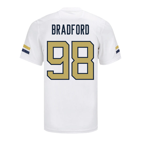 Georgia Tech Adidas Football Student Athlete #98 Amontrae Bradford White Football Jersey - Back View