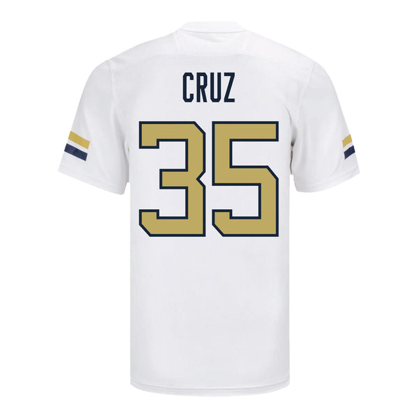 Georgia Tech Adidas Football Student Athlete #35 Jacob Cruz White Football Jersey - Back View