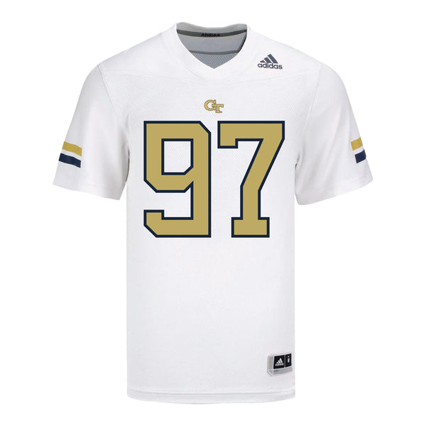 Georgia Tech Adidas Football Student Athlete #97 Landen Marshall White Football Jersey - Front View