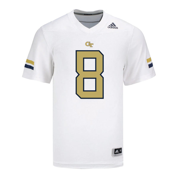 Georgia Tech Adidas Football Student Athlete #8 Makius Scott White Football Jersey - Front View