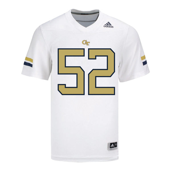 Georgia Tech Adidas Football Student Athlete #52 Harrison Moore White Football Jersey - Front View