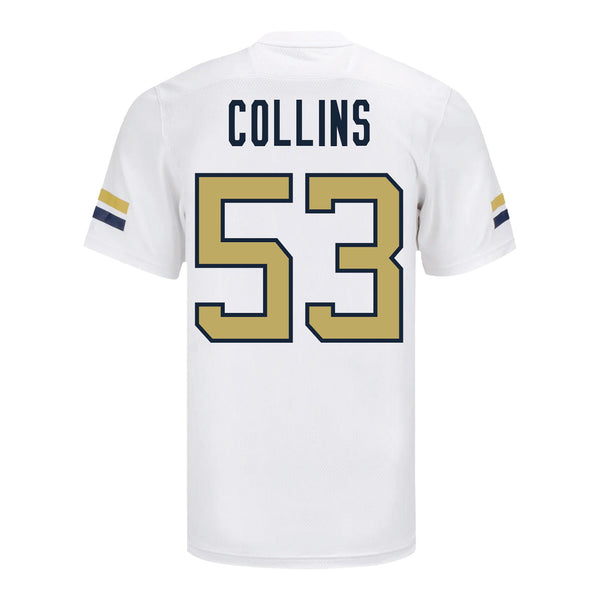 Georgia Tech Adidas Football Student Athlete #53 Jack Collins White Football Jersey - Back View