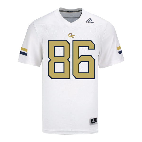 Georgia Tech Adidas Football Student Athlete #86 Ryland Goede White Football Jersey - Front View