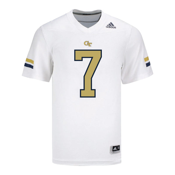 Georgia Tech Adidas Football Student Athlete #7 Taye Seymore White Football Jersey - Front View