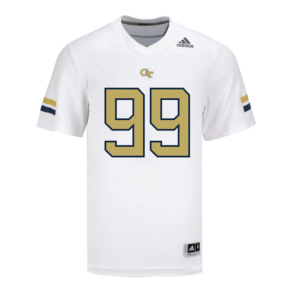 Georgia Tech Adidas Football Student Athlete #99 Jordan Van Den Berg White Football Jersey - Front View