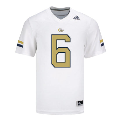 Georgia Tech Adidas Football Student Athlete #6 Rodney Shelley Jr. White Football Jersey - Front View