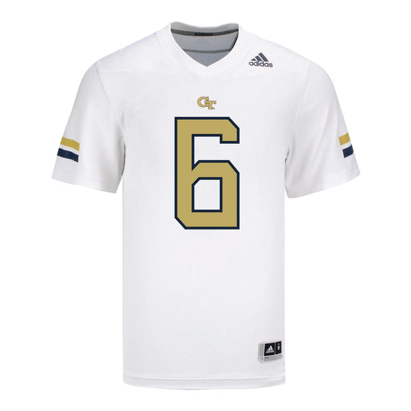 Georgia Tech Adidas Football Student Athlete #6 Rodney Shelley Jr. White Football Jersey - Front View