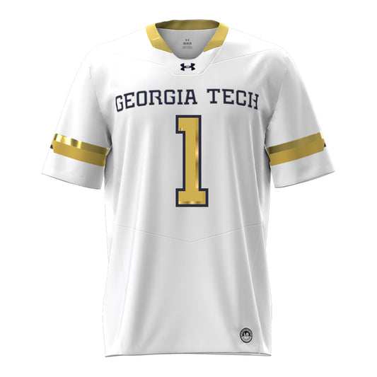 Georgia Tech Under Armour Football Student Athlete #1 Cayman Spaulding White Football Jersey - Front View