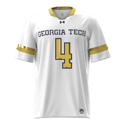 Georgia Tech Under Armour Football Student Athlete #4 Daiquan White White Football Jersey - Front View
