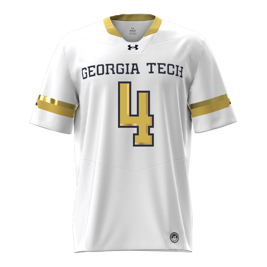 Georgia Tech Under Armour Football Student Athlete #4 Daiquan White White Football Jersey - Front View