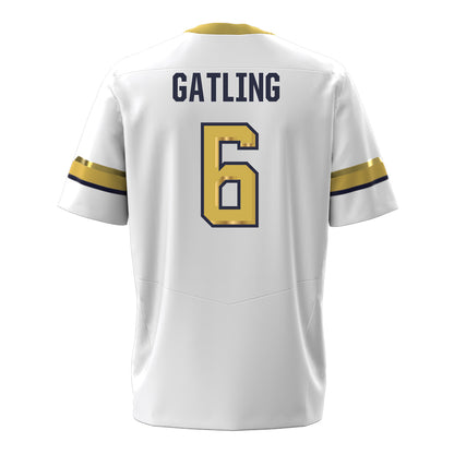 Georgia Tech Under Armour Football Student Athlete #6 Debron Gatling White Football Jersey - Back View