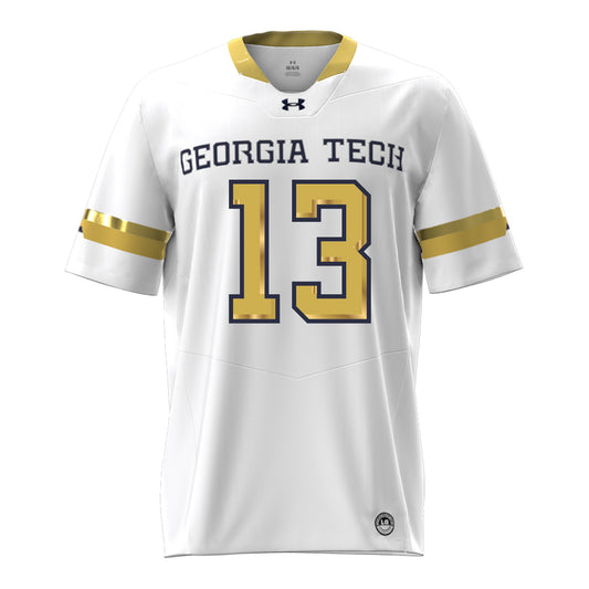 Georgia Tech Under Armour Football Student Athlete #13 Savion Riley White Football Jersey - Front View