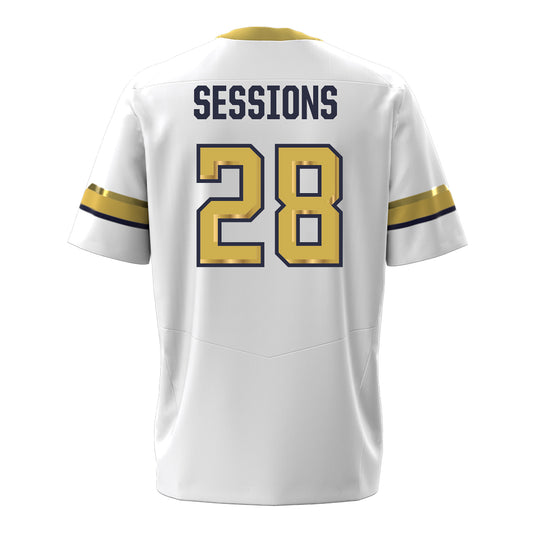 Georgia Tech Under Armour Football Student Athlete #28 Elgin Sessions White Football Jersey - Back View