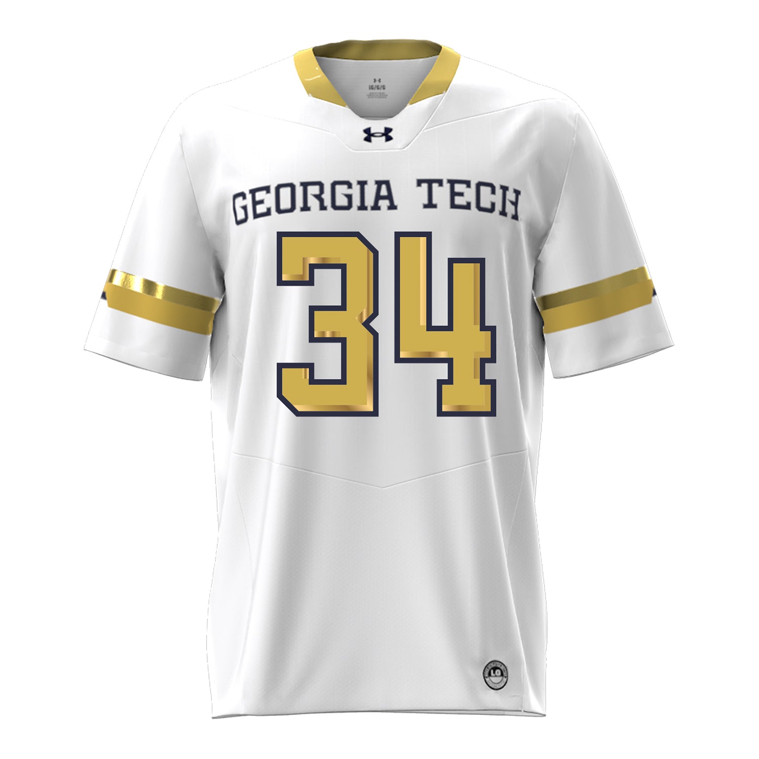 Georgia Tech Under Armour Football Student Athlete #34 Myles Forristall White Football Jersey - Front View