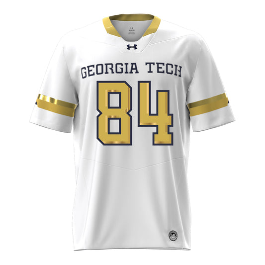 Georgia Tech Under Armour Football Student Athlete #84 Evan Haynes White Football Jersey - Front View