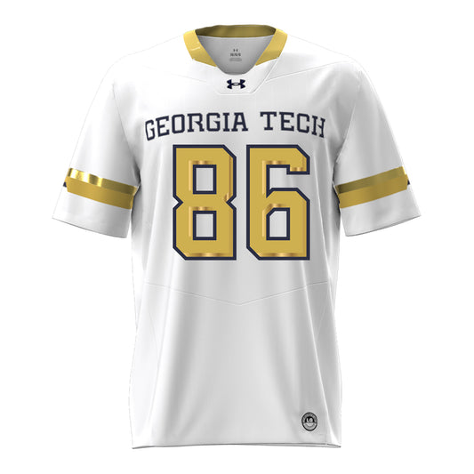 Georgia Tech Under Armour Football Student Athlete #86 Kevin Roche Jr. White Football Jersey - Front View