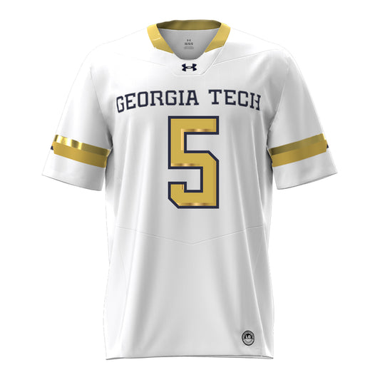 Georgia Tech Under Armour Football Student Athlete #5 Zachary Tobe White Football Jersey - Front View