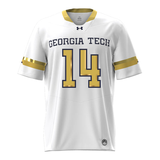 Georgia Tech Under Armour Football Student Athlete #14 Graham Knowles White Football Jersey - Front View
