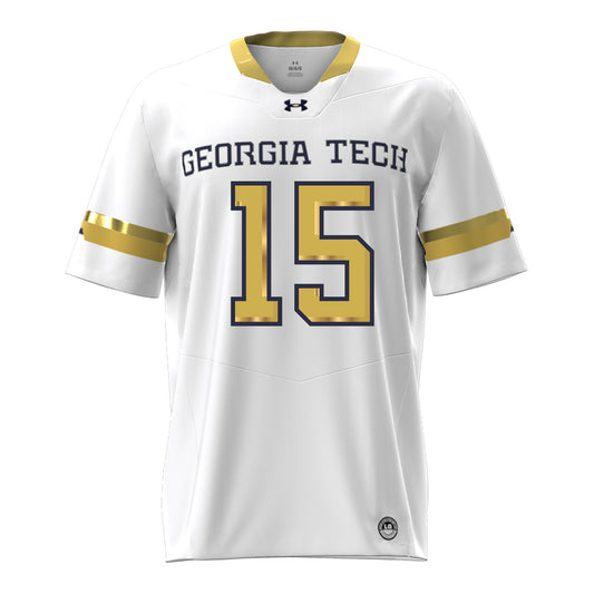 Georgia Tech Under Armour Football Student Athlete #15 Alberto Mendoza White Football Jersey - Back View