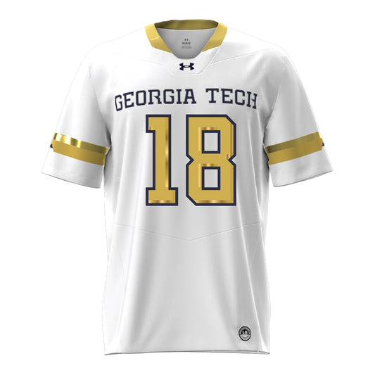 Georgia Tech Under Armour Football Student Athlete #18 Troy Stevenson IV White Football Jersey - Front View