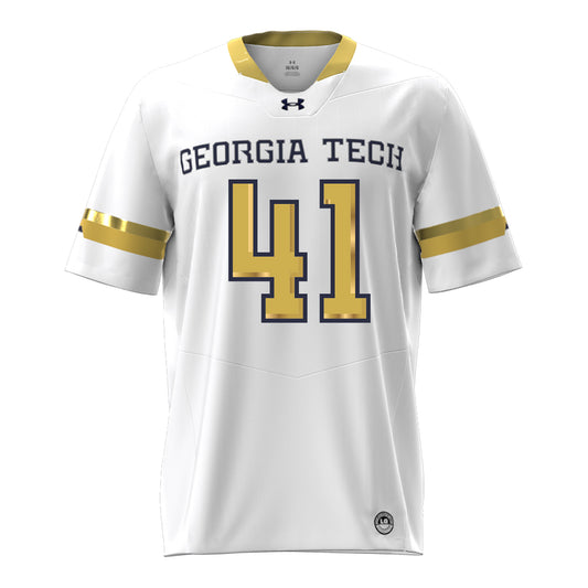 Georgia Tech Under Armour Football Student Athlete #41 Landon Shaffer White Football Jersey - Front View