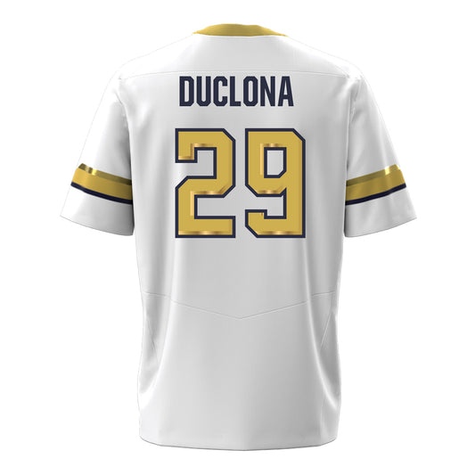 Georgia Tech Under Armour Football Student Athlete #29 Jonas Duclona White Football Jersey - Back View