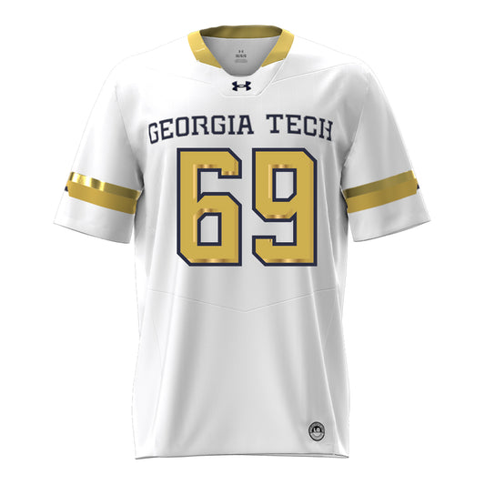 Georgia Tech Under Armour Football Student Athlete #69 Joseph Ionata White Football Jersey - Front View