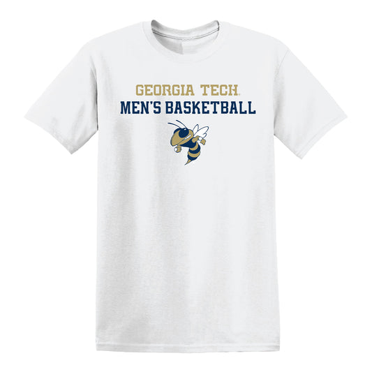 Georgia Tech Yellow Jackets Men's Basketball Buzz Logo T-Shirt In White - Front View