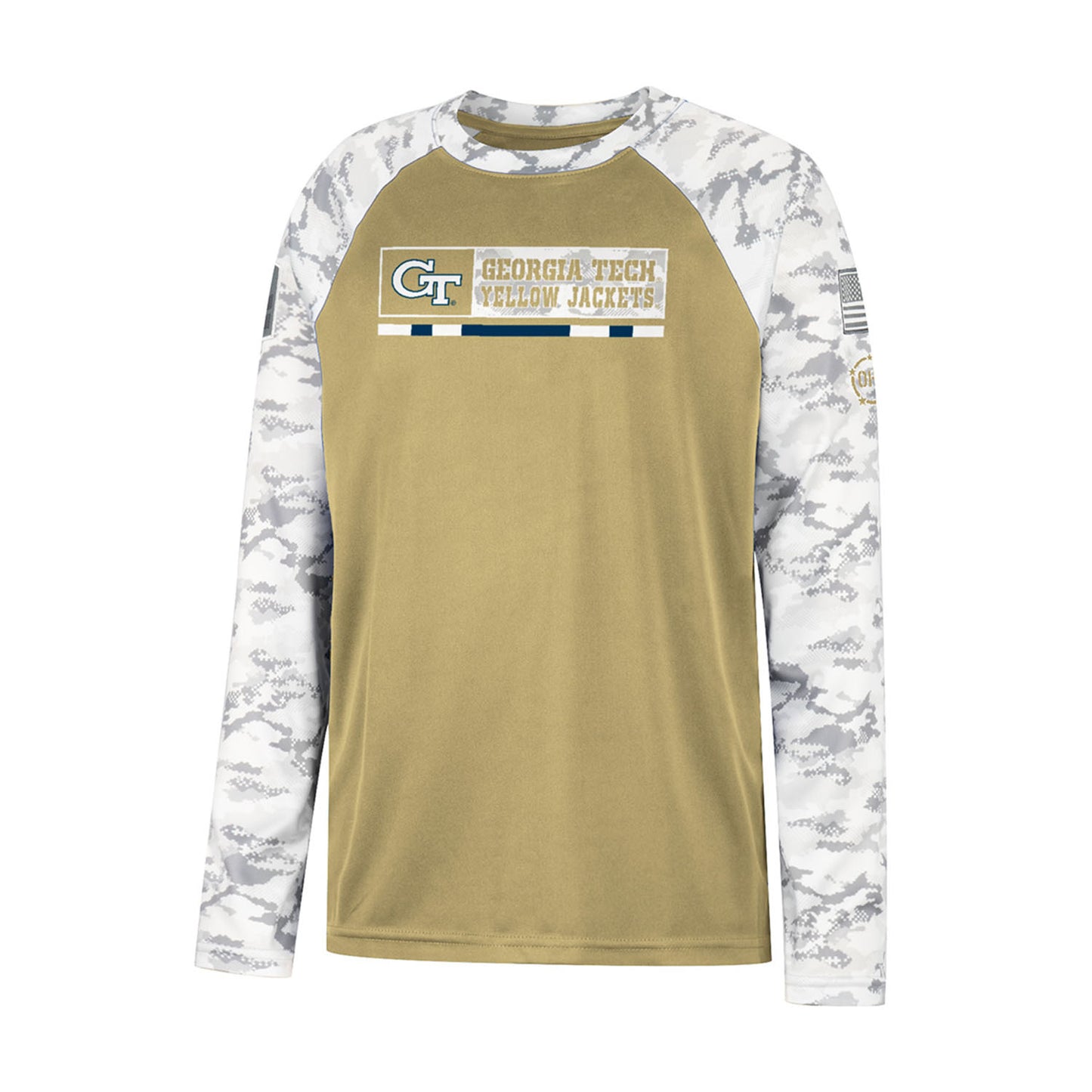 Youth Georgia Tech Yellow Jackets Raglan Long Sleeve Gold T-Shirt - Front View