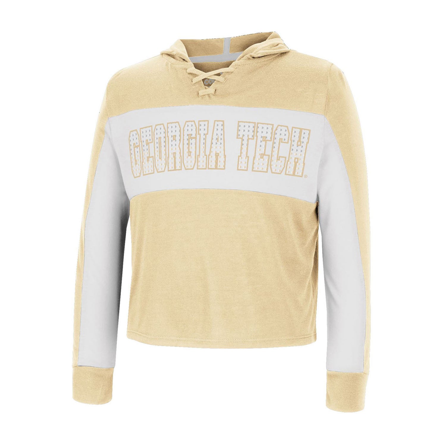 Girls Georgia Tech Yellow Jackets Lace Up Hooded Long Sleeve Gold T-Shirt - Front View