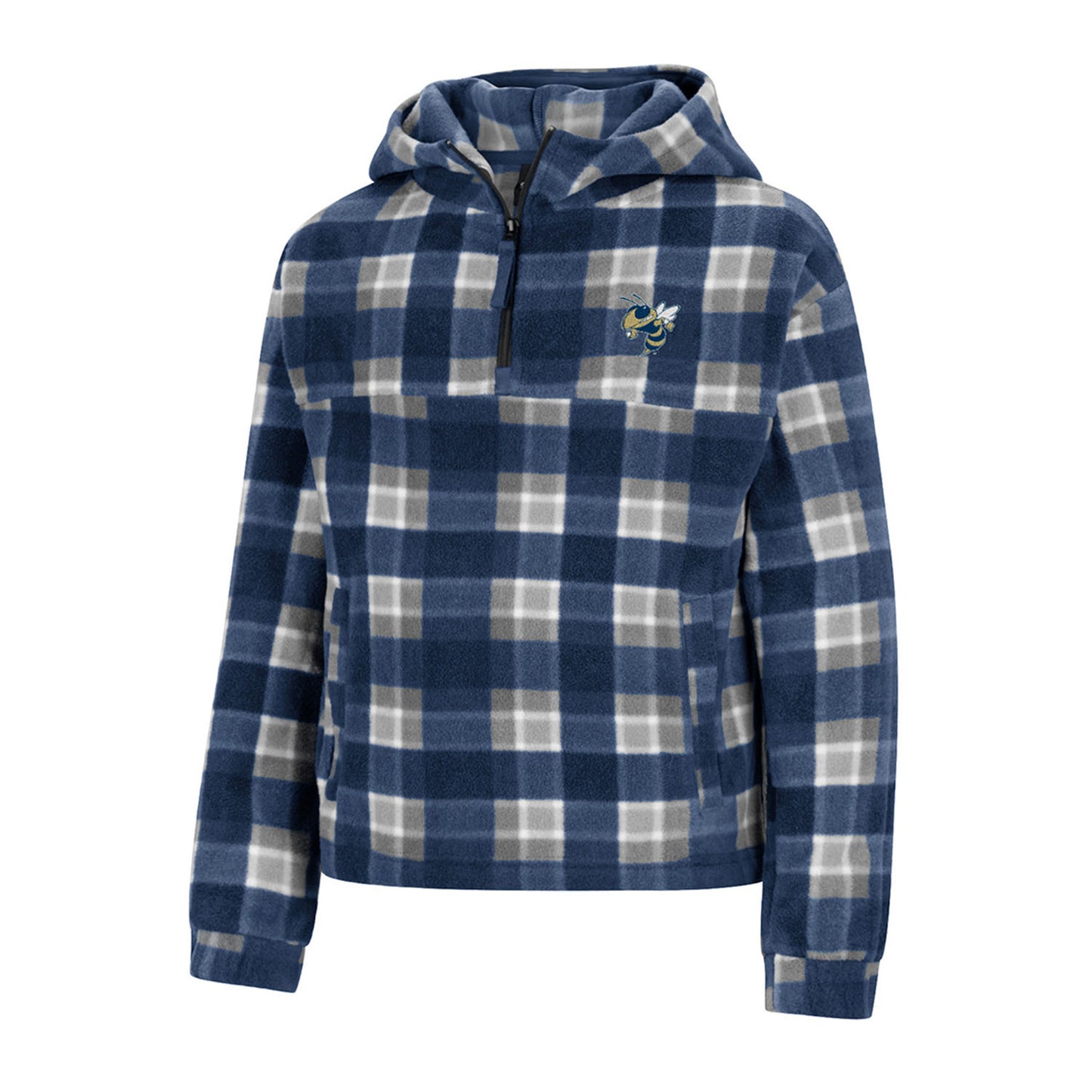 Girls Georgia Tech Yellow Jackets Floof 1/4 Zip Hooded Navy Jacket - Front View