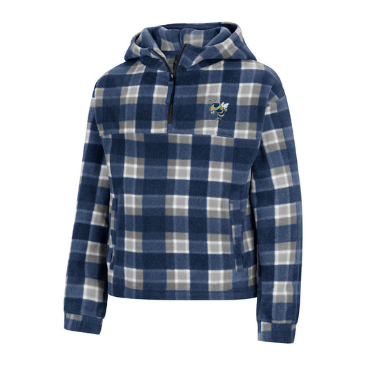 Girls Georgia Tech Yellow Jackets Floof 1/4 Zip Hooded Navy Jacket - Front View