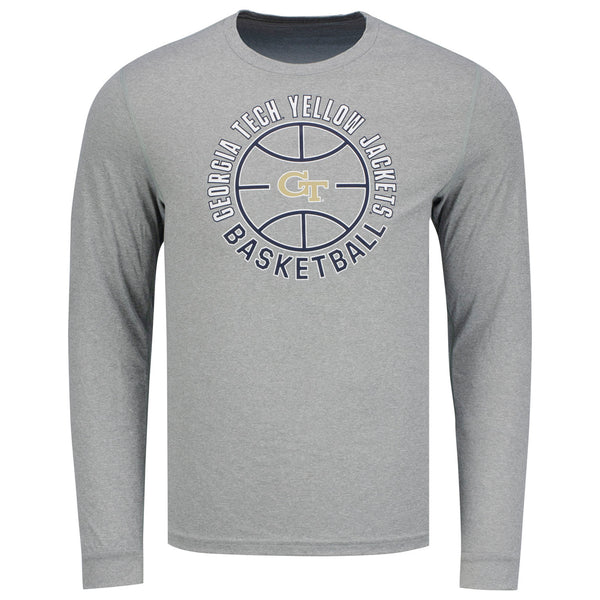 Georgia Tech Adidas Long Sleeve Basketball On Point T-Shirt in Grey - Front View