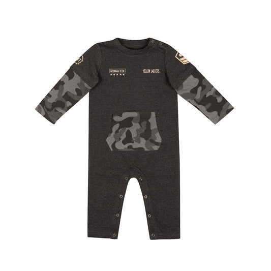 Infant Georgia Tech Yellow Jackets Ripcord Romper in Grey - Front View