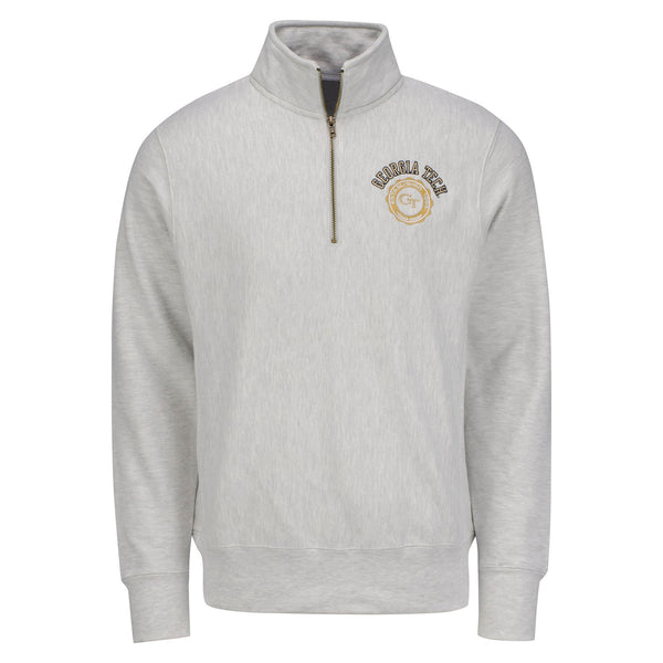 Georgia Tech Yellow Jackets Patch Reverse Weave 1/4 Zip in Grey - Front View