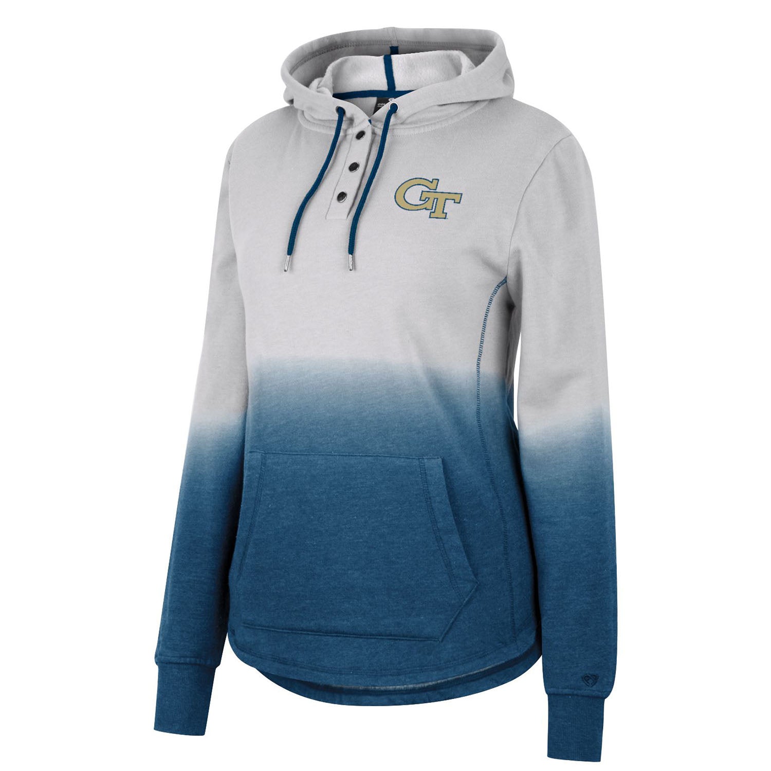 Ladies Georgia Tech Yellow Jackets Aurelia Henley Hooded Navy Sweatshirt - Front View