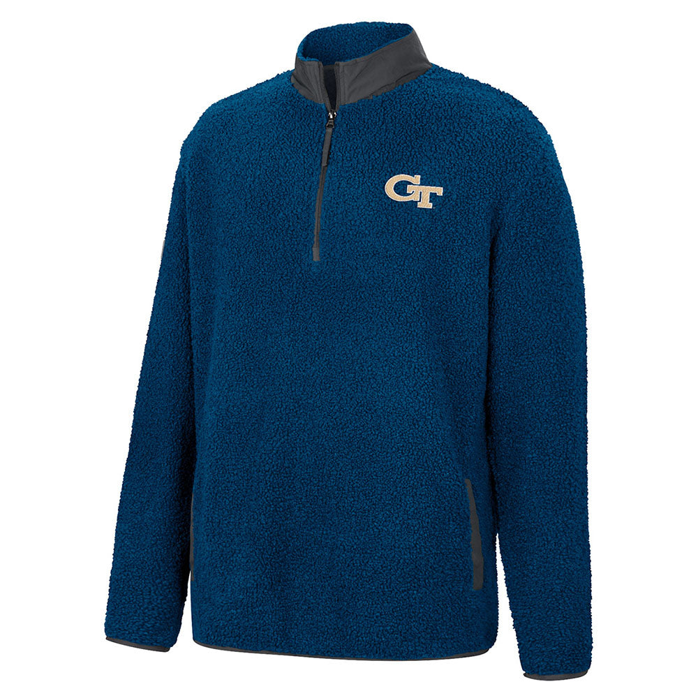 Georgia Tech Yellow Jackets 1/4 Zip Sherpa Jacket in Navy - Front View