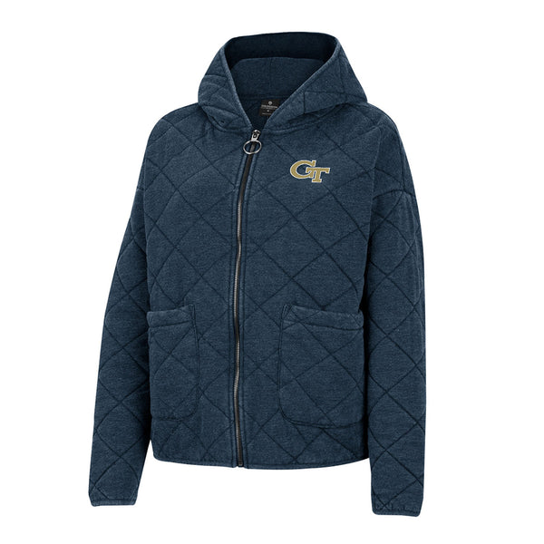 Ladies Georgia Tech Yellow Jackets Jamie Quilted Hooded Navy Jacket - Front View