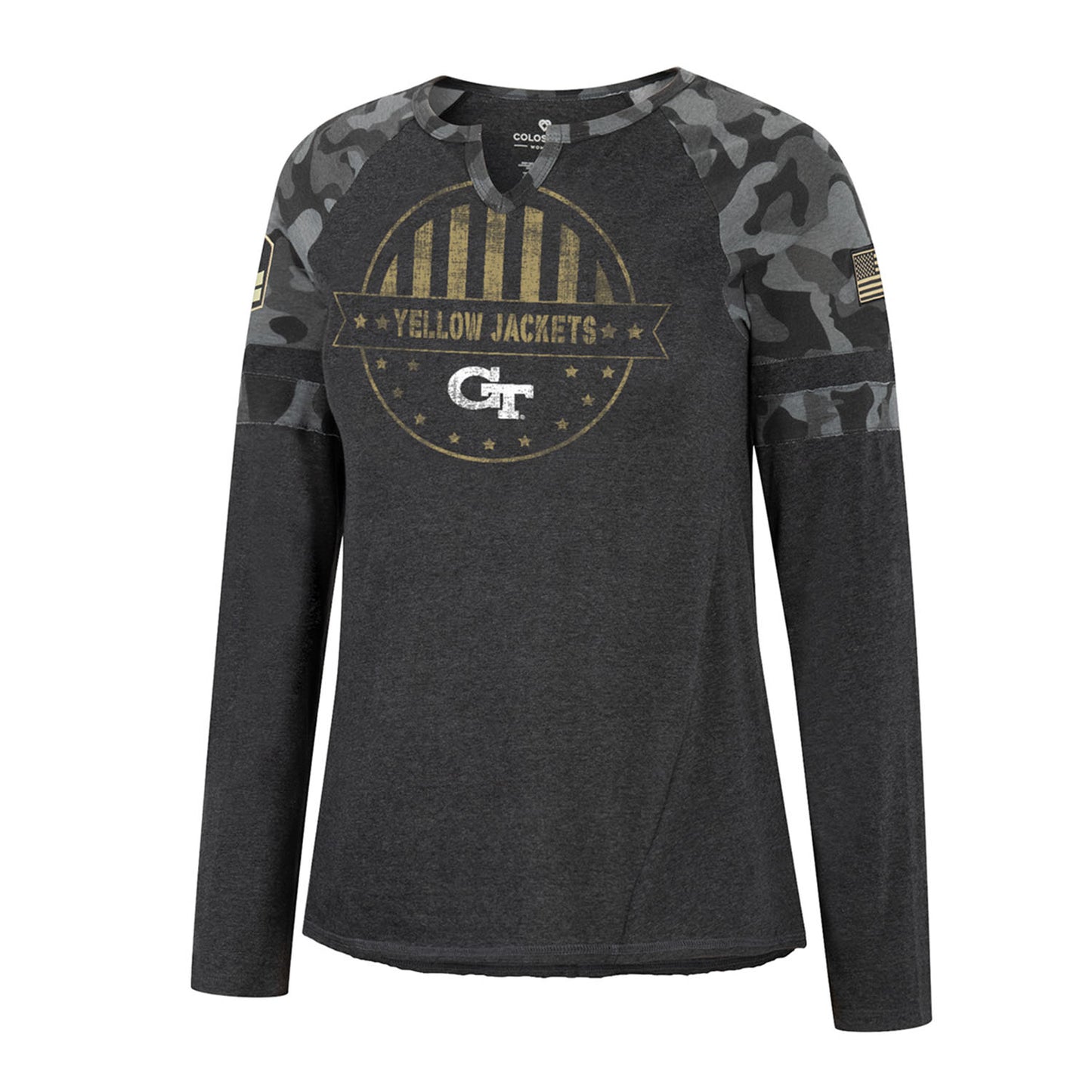 Ladies Georgia Tech Yellow Jackets Notch Long Sleeve Grey T-Shirt - Front View