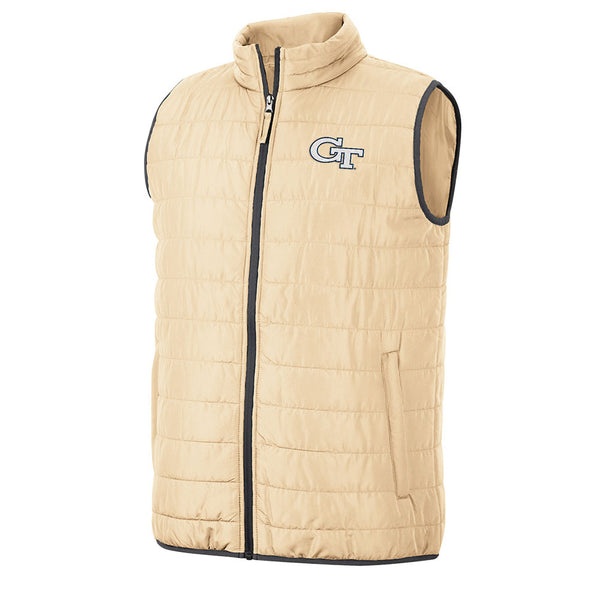 Georgia Tech Yellow Jackets Full Zip Puffer Vest in Gold - Front View