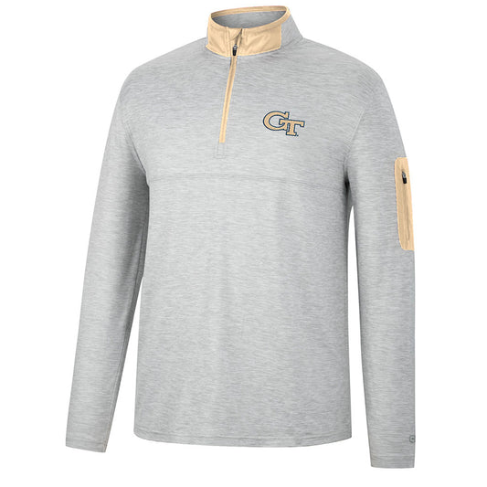 Georgia Tech Yellow Jackets 1/4 Zip Media Pocket in Light Grey - Front View