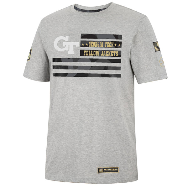 Georgia Tech Yellow Jackets Short Sleeve Shockwave Tee in Grey - Front View