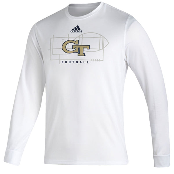 Georgia Tech Yellow Jackets Adidas Football Long Sleeve T-Shirt in White - Front View