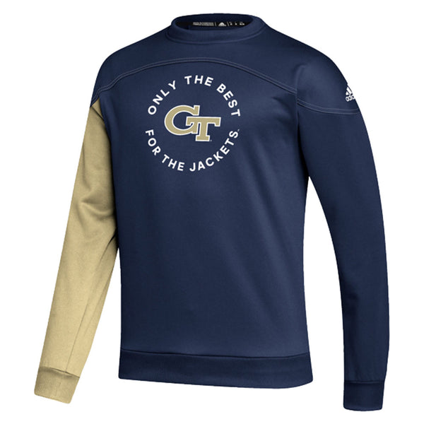 Georgia Tech Adidas Stadium Colorblock Crew in Navy and Gold - Front View