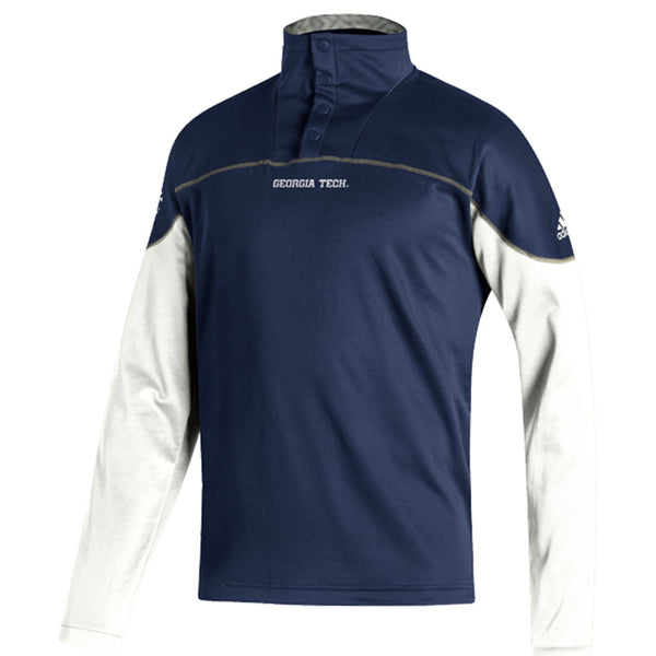 Georgia Tech Adidas Knit Snap 1/4 Zip Jacket in Navy and White - Front View