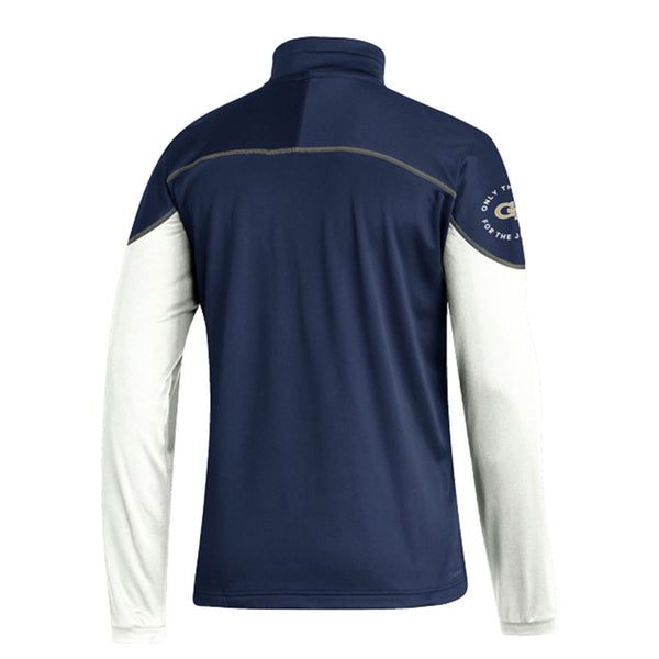 Georgia Tech Adidas Knit Snap 1/4 Zip Jacket in Blue and White - Back View