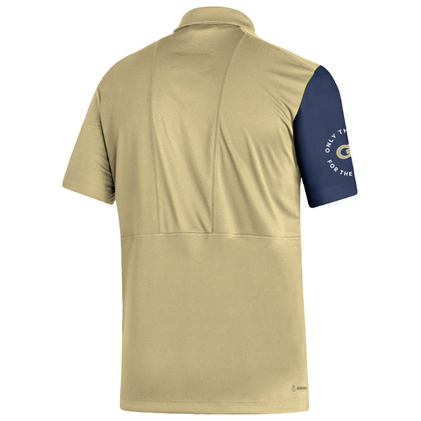 Georgia Tech Yellow Jackets Adidas Stadium Training Polo in Sand and Navy - Back View